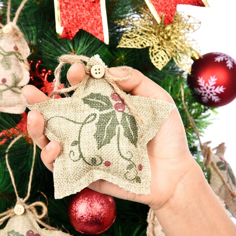 Jetec 12 Pieces Rustic Christmas Burlap Tree Ornaments Farmhouse Hanging Decorations Christmas Stocking Tree Ball Shaped Decor for Party - Image 5